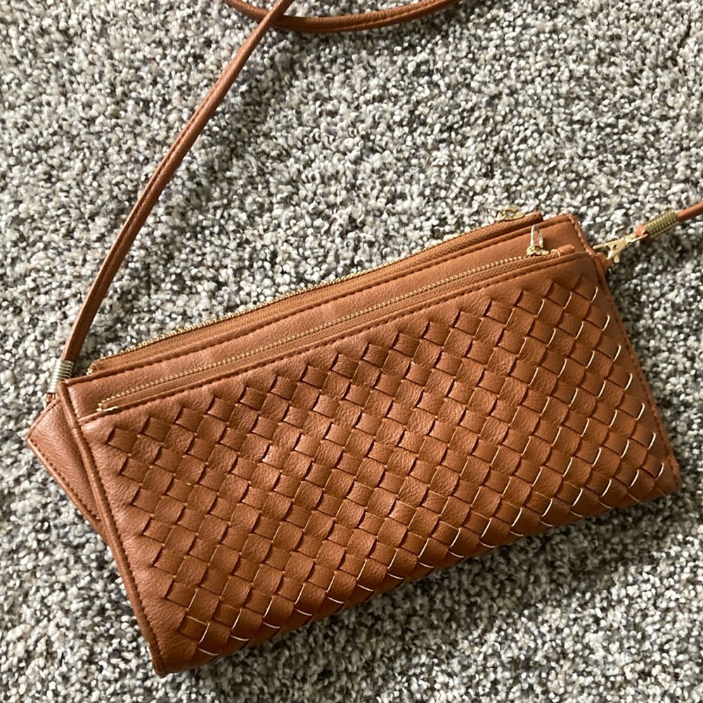 Brown Woven Leather Crossbody Bag